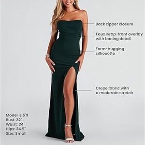 Emerald Green Strapless Slit Gown for Prom
